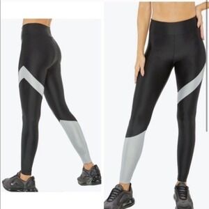 Koral Activewear Women's XS Leggings Black Silver Colorblock‎ Gym Workout NWT